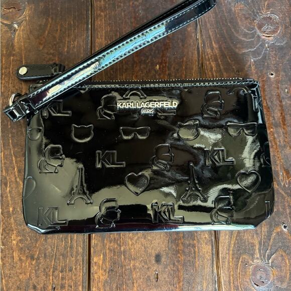 Karl Lagerfeld Black Embossed wristlet like new - Picture 2 of 7